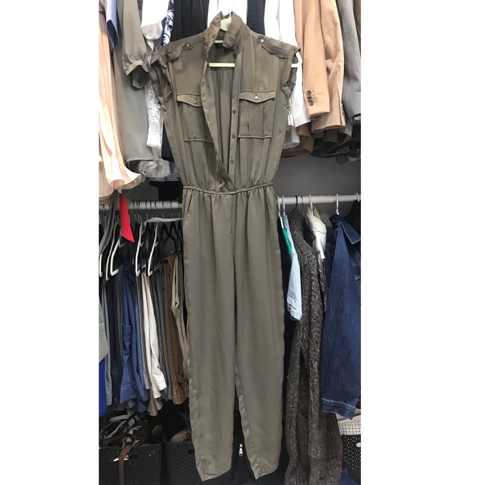 Olive green capped sleeve jumpsuit